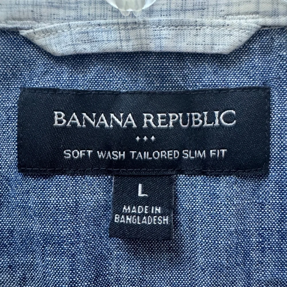 Banana Republic Soft Wash Tailored Slim Fit Shirt, Blue White Crosshatch L